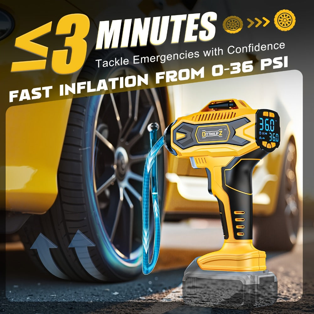 Cordless Tire Inflator 160PSI Portable Air Compressor Compatible with DeWalt 20V / 18V Battery ¨C Digital Pressure Gauge, Fast Inflation for Cars, Motorcycles, Bicycles & Sports Balls (Battery Not Included)