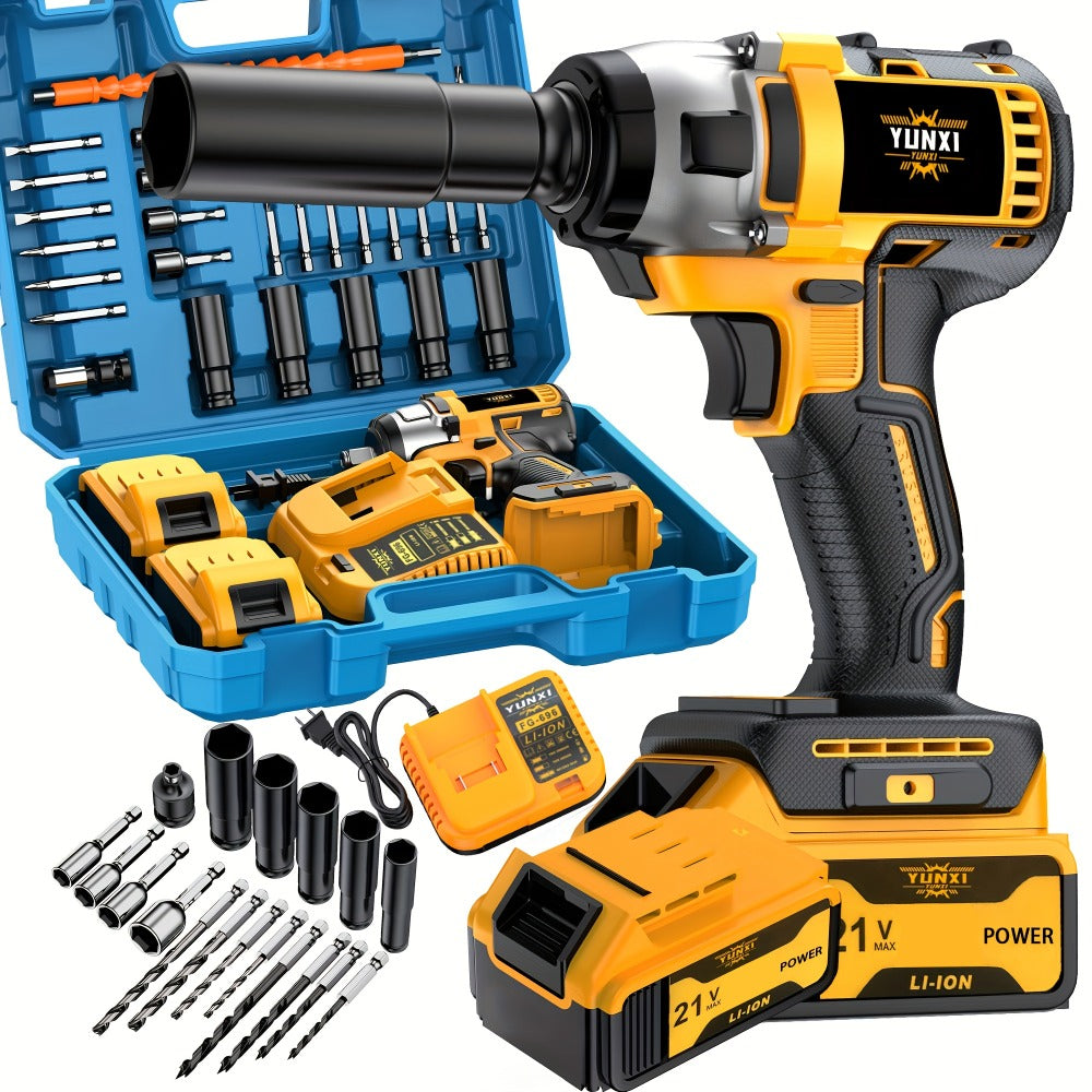 Cordless Impact Wrench 21V Brushless Electric Drill Set with 4000mAh Battery, Toolbox & Full Accessories, Wireless Power Drill for Automotive, Home & Industrial Use, Men's Gift