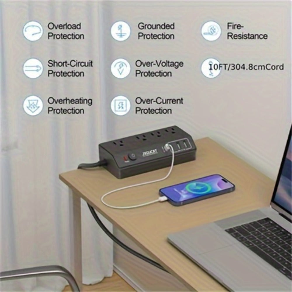 Desk Clamp Power Strip with USB-C PD 20W Fast Charging - 4 AC Outlets 4 USB Ports Surge Protector 1050J 8.8Ft Flat Plug Extension Cord Removable Clamp Fits 1.8 Inch Tabletop Edge Home Office Gaming