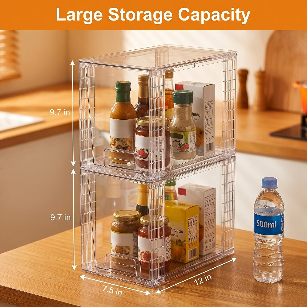 Under Sink Organizer 4 Pack - Clear Stackable Plastic Storage Bins, Drawer Organizer for Bathroom, Kitchen Cabinet, Pantry & Vanity - 9.7¡± High Undersink Storage