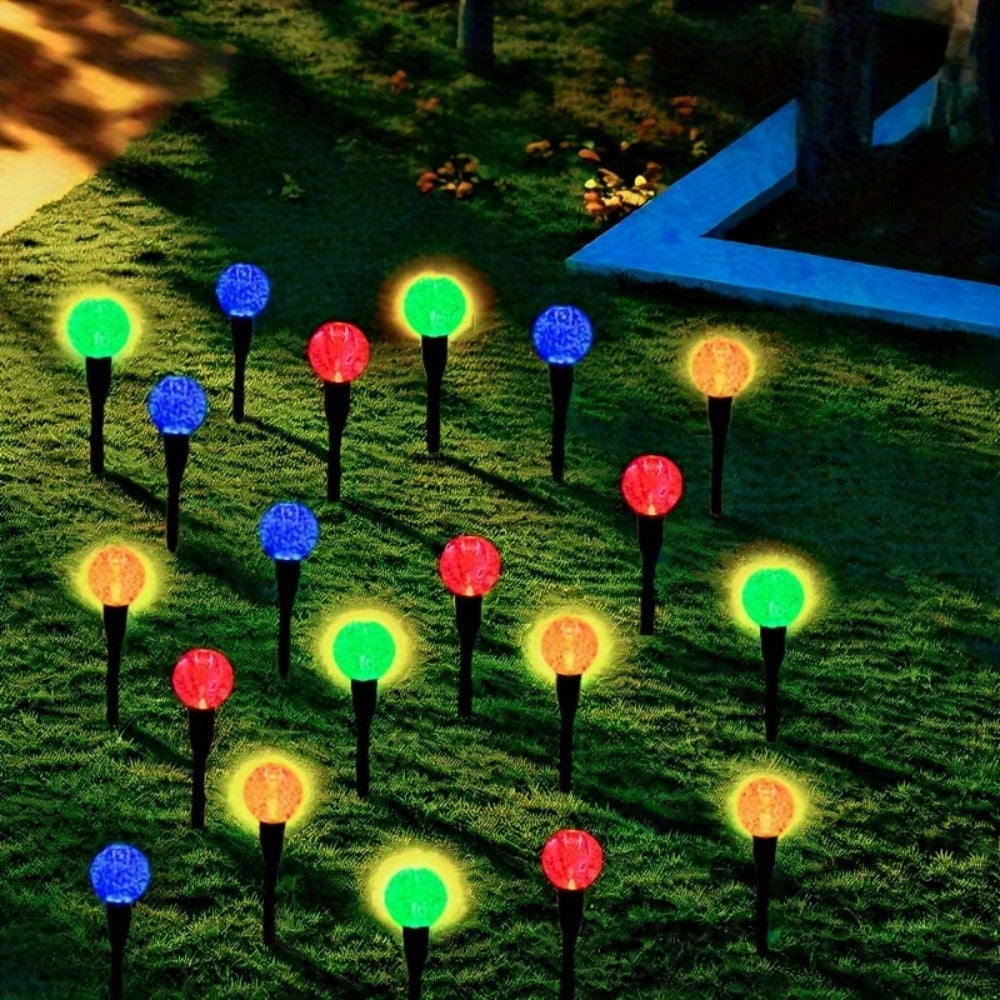 Solar LED Garden Path Lights 30pcs Bubble Shape | Auto On at Night | Waterproof Outdoor Stake Lights | Colorful & Warm White | Lawn Landscape Lights for Garden Patio Wedding Party Festival