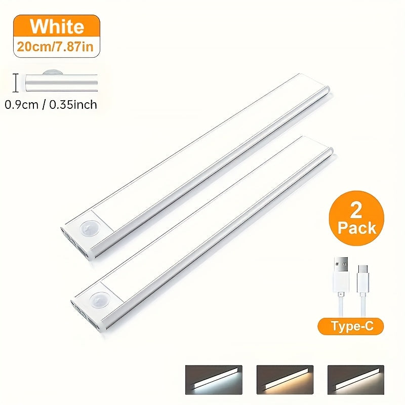 LED Motion Sensor Light USB-C Rechargeable 3 Color Temperatures Stepless Dimming Wireless Magnetic Under Cabinet Closet Night Light 1 2 4 Pack 20cm 30cm 40cm 50cm