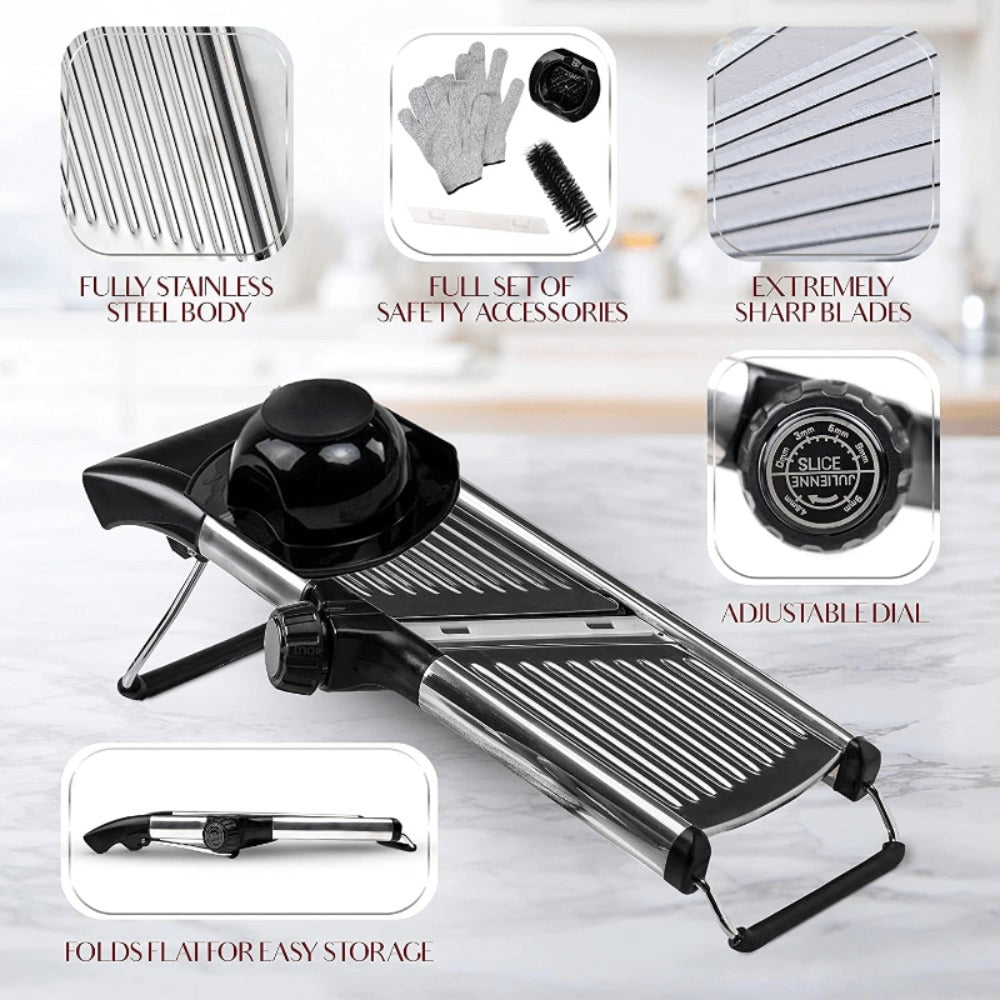 Mandoline Slicer 7-Blade Stainless Steel Vegetable Slicer with Adjustable Thickness & Safety Guard - PRO Kitchen Mandolin Food Cutter for Potatoes, Tomatoes, Carrots, Onions & Fruits