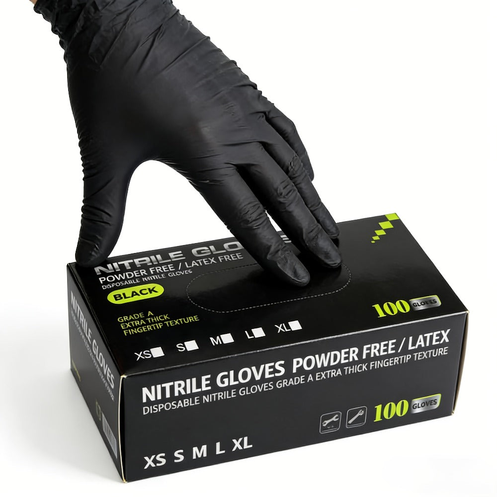 Black Nitrile Gloves 100 Count, 6 Mil Thick Latex-Free Disposable Gloves, Chemical Resistant Tear-Resistant Flexible Ambidextrous, for Automotive, Kitchen, Cleaning, Tattooing & Car Detailing ¨C M, L, XL