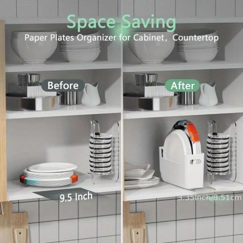 Plate Organizer for Kitchen Counter - Stackable Dish Rack for 6 to 9.5 Inch Plates, Durable Plastic Plate Storage with Colorful Lids, Space-Saving Design for Kitchen, RV, Camping or Outdoor Use
