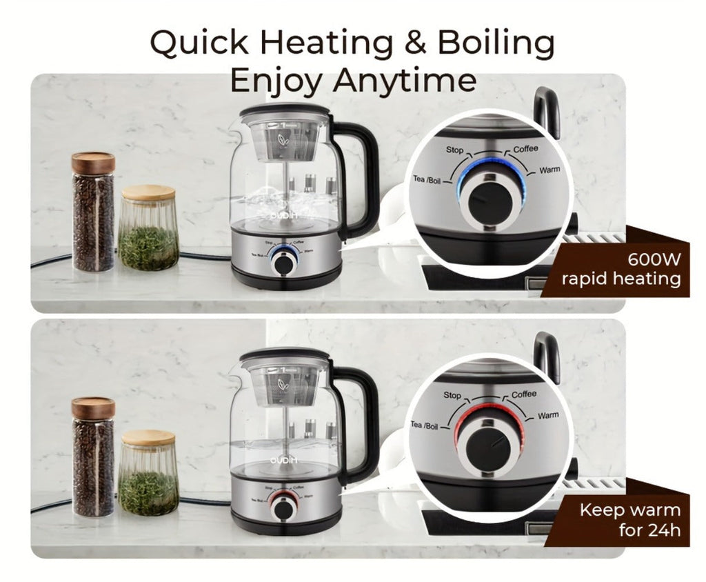 Drip Coffee Maker Electric Kettle 600W 40.58oz BPA-Free Glass Stainless Steel Spray Brew Keep Warm Boil-Dry Protection for Coffee Tea Perfect Gift