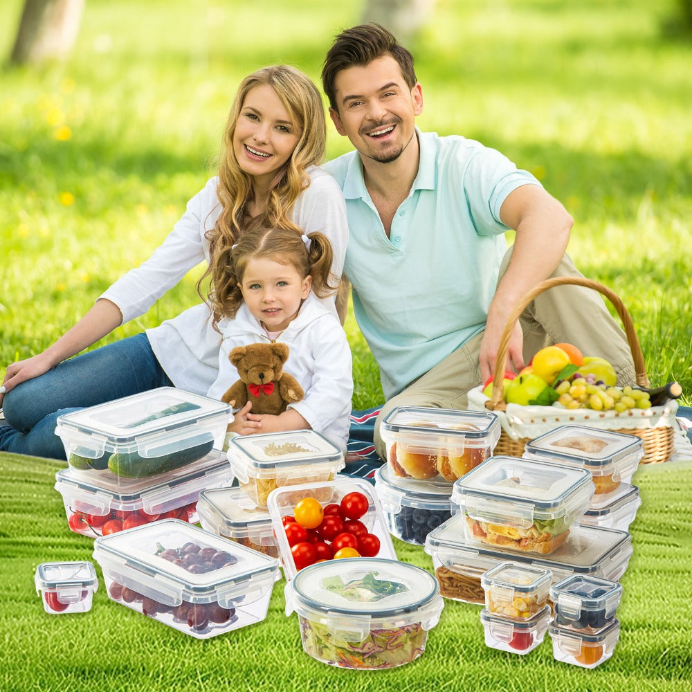 Food Storage Containers with Lids - Airtight Plastic Container Set for Kitchen Pantry Organization, Easy-Lock Leak-Proof Design, BPA-Free Meal Prep Containers with Labels and Markers, Available in 12, 24 or 48 Piece Sets for Pantry, Travel and Outdoor Use