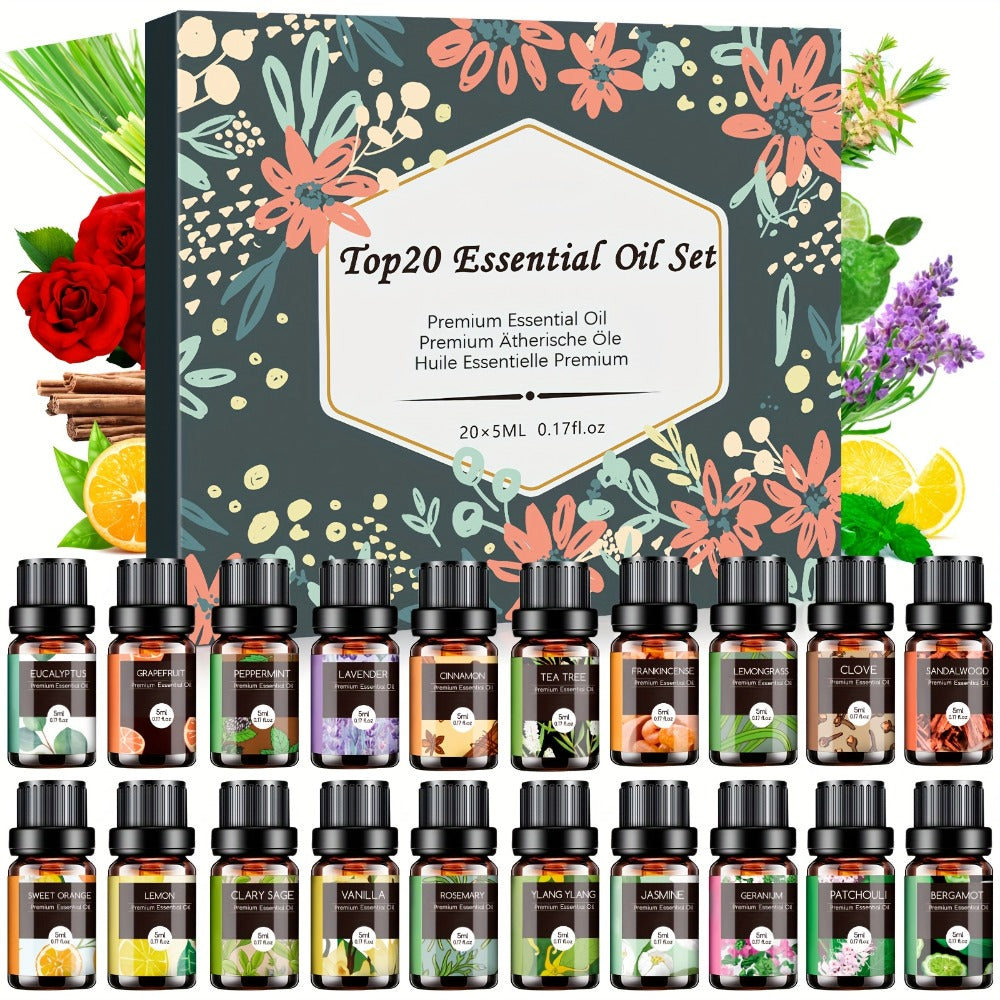 Essential Oil Set ¨C Pure Natural Aromatherapy Oils in Amber Glass Bottles for Diffuser & Humidifier, DIY Fragrance, Valentine's Day & Holiday Gift for Women, Girls, Friends & Family (12/20/26pcs)