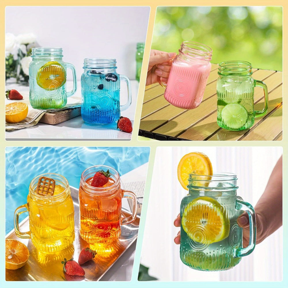 Mason Jars with Handle 6-Pack 16oz Colored Vintage Drinking Jars for Party BBQ Picnic Dishwasher Safe Vibrant Multicolor