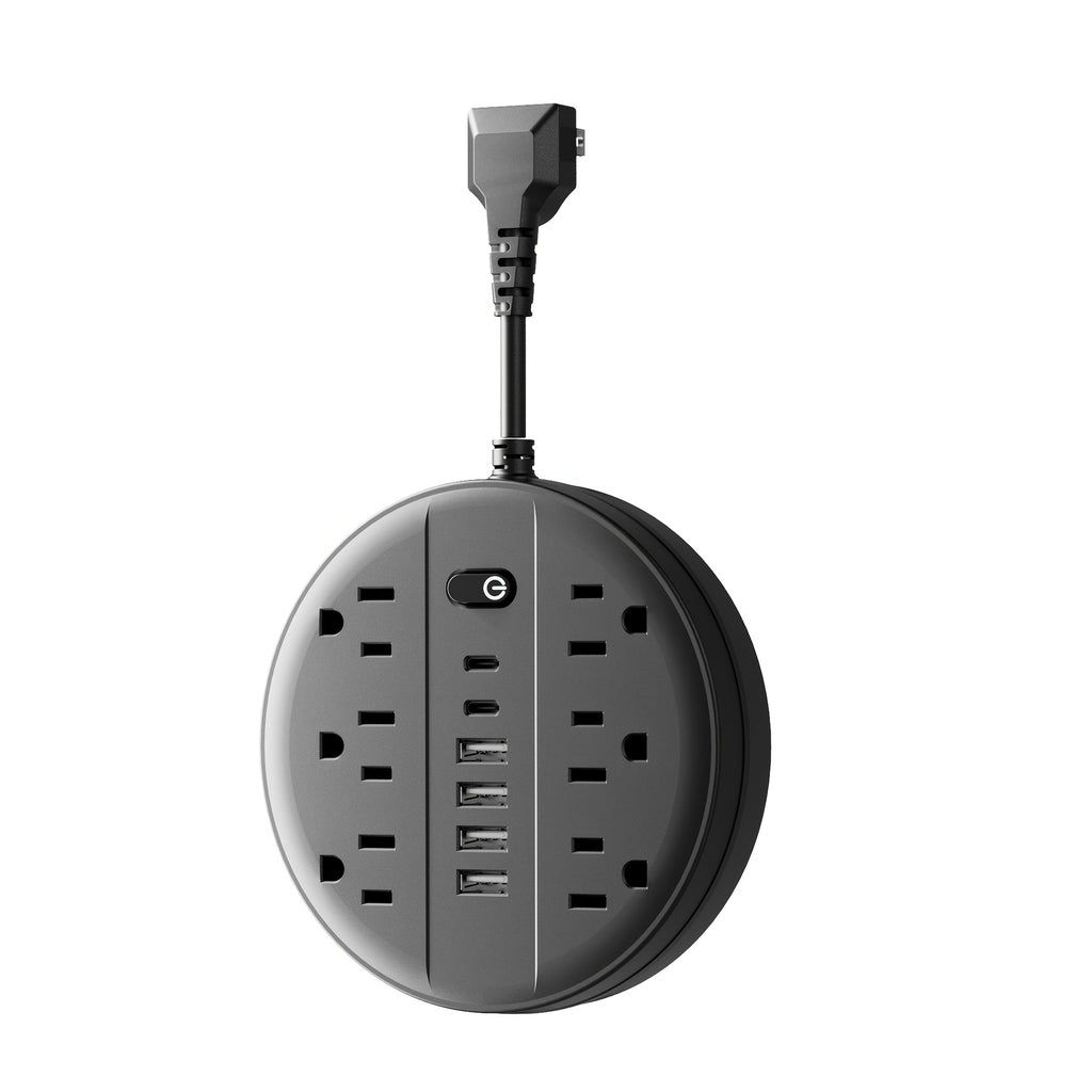 Surge Protector Power Strip 12-in-1 with 6 AC Outlets 4 USB-A 2 USB-C Flat Plug Wall Mount Overload Protection Desk Charging Station for Home Office Travel