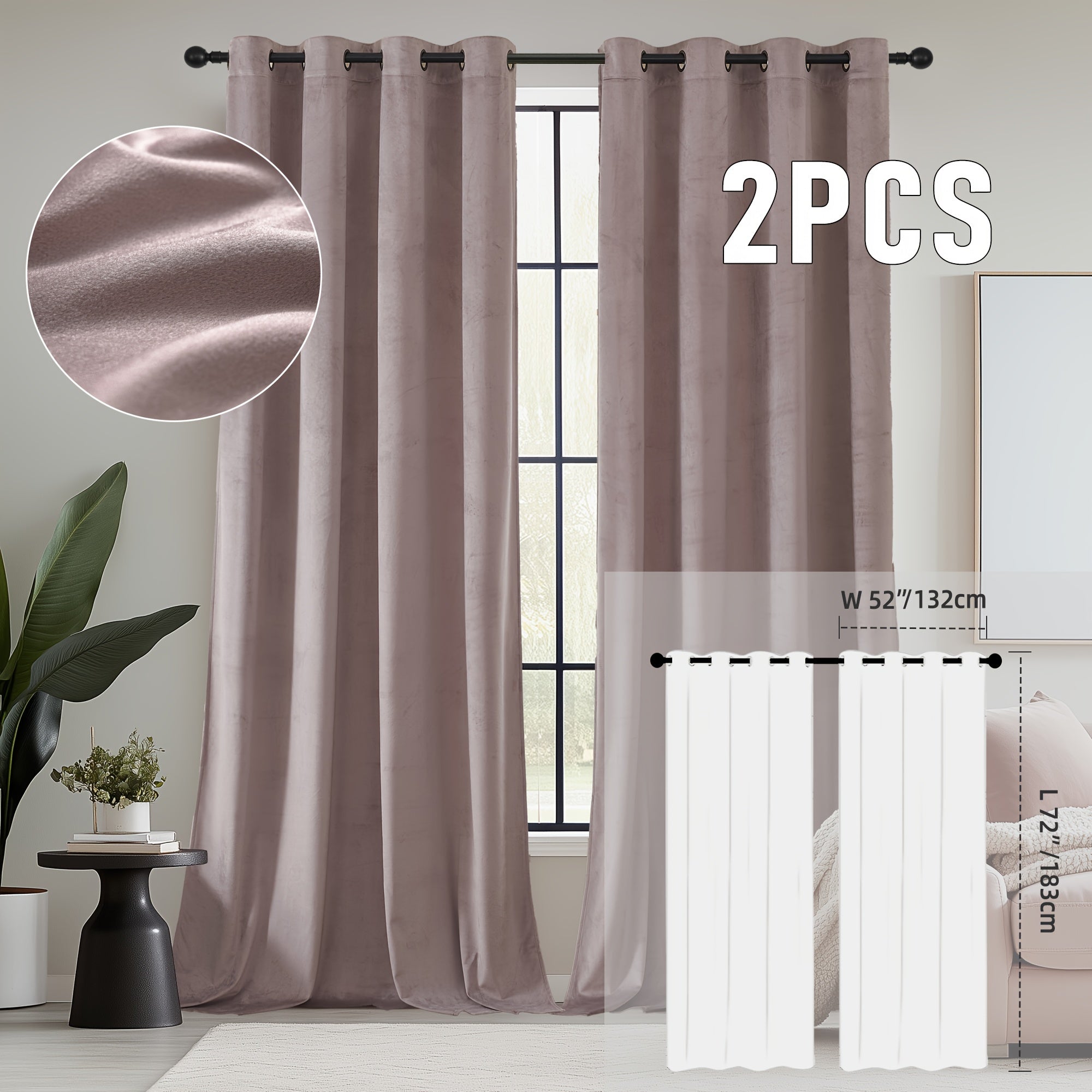 Velvet Room Darkening Curtains 2 Panels | Grommet Top Thermal Insulated Soundproof Blackout Curtains for Living Room Bedroom, Soft Solid Color Vintage Window Drapes