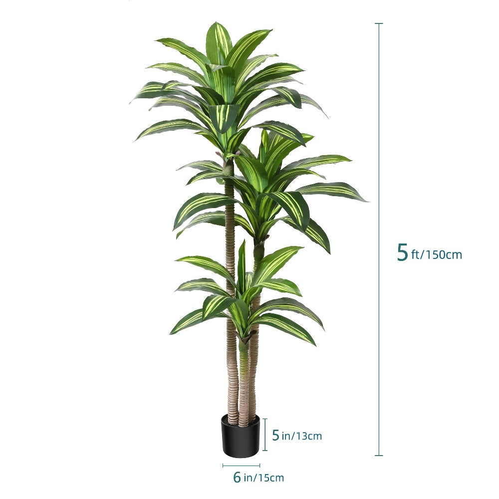 Artificial Dracaena Tree in Pot - Realistic Faux Tropical Floor Plant for Indoor & Outdoor Decor, Easy Assembly, All-Season Home Office Living Room Porch Decoration, Housewarming Gift, 4ft 5ft 6ft