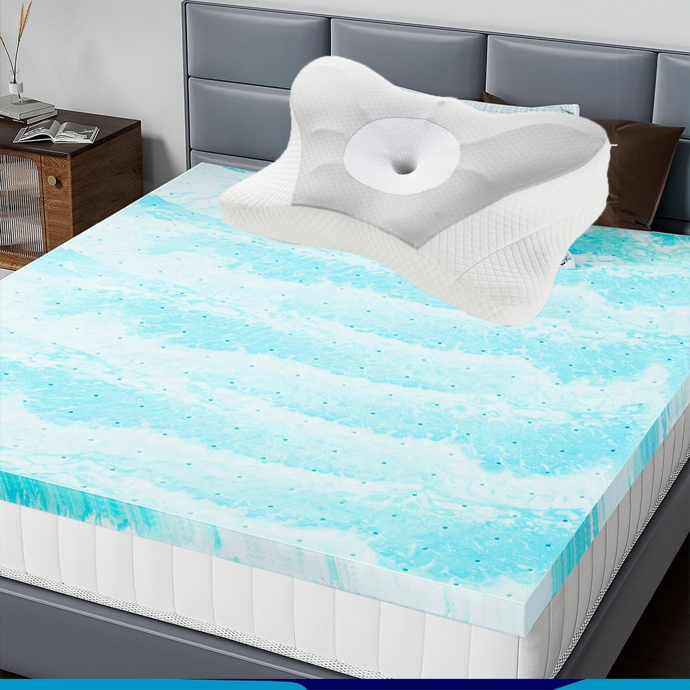 Cooling Gel Swirl Mattress Breathable Lightweight Comfort Foam Bed - Twin Full Queen King + Ergonomic Foam Neck Support Pillow - Choose Mattress Thickness 2in 3in or Gray Pillow Separately or Combined