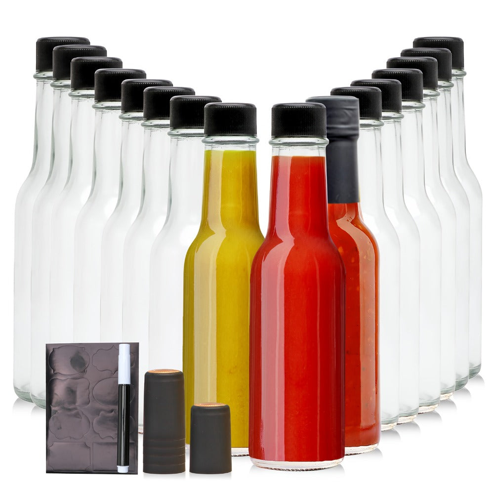 Small Sauce Bottles with Lids 5oz Sealed Inner Cover Set for Hot Sauce Salad Dressing Tomato Sauce Blueberry Fruit Vinegar - Kitchen Storage Condiment Bottles 12 16 24 36 Pack
