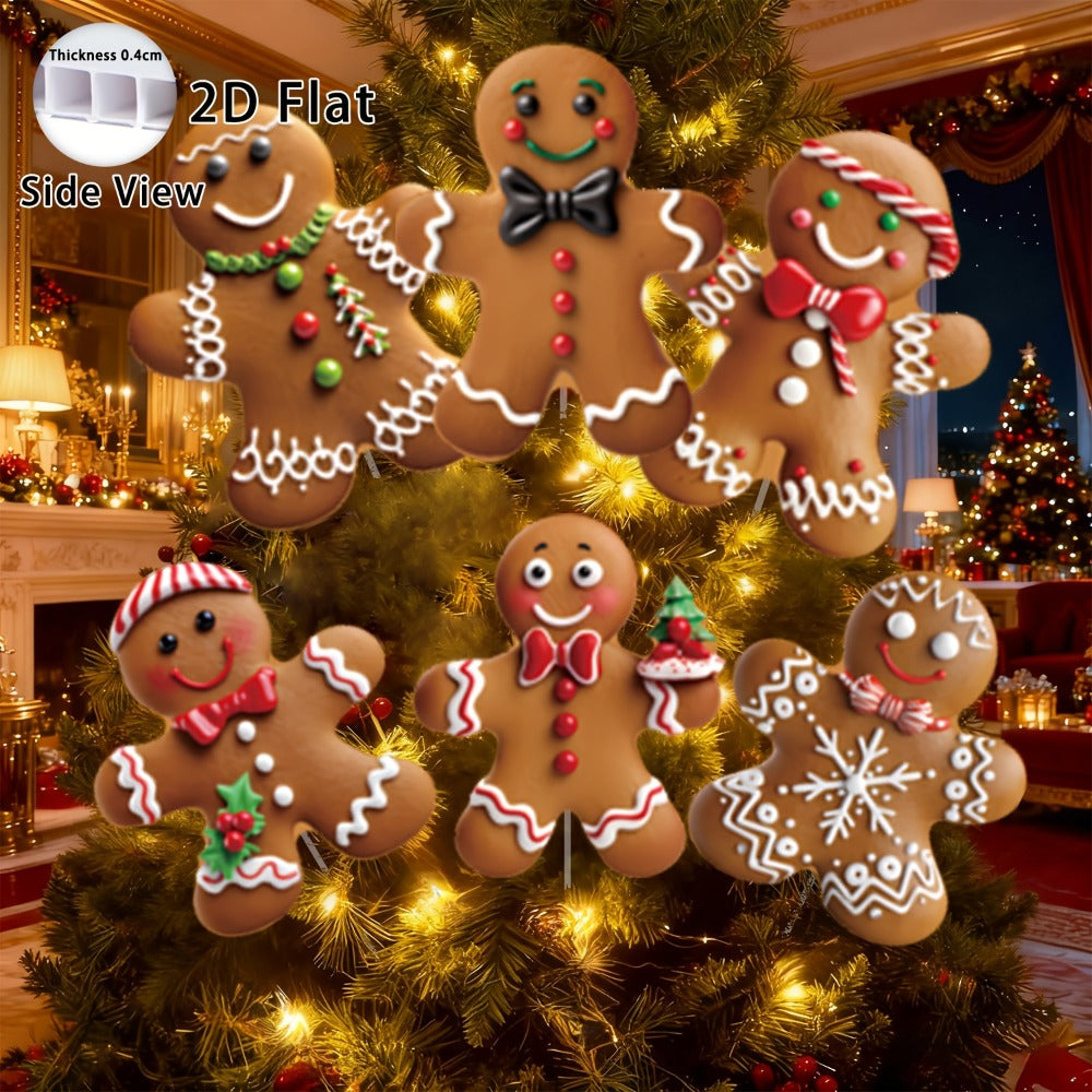 Christmas Tree Ornaments 12pcs Gingerbread Man Decorations 2D Flat Funny Xmas Tree Hanging Decor with Loops ¨C Christmas Tree Topper & Holiday Gift