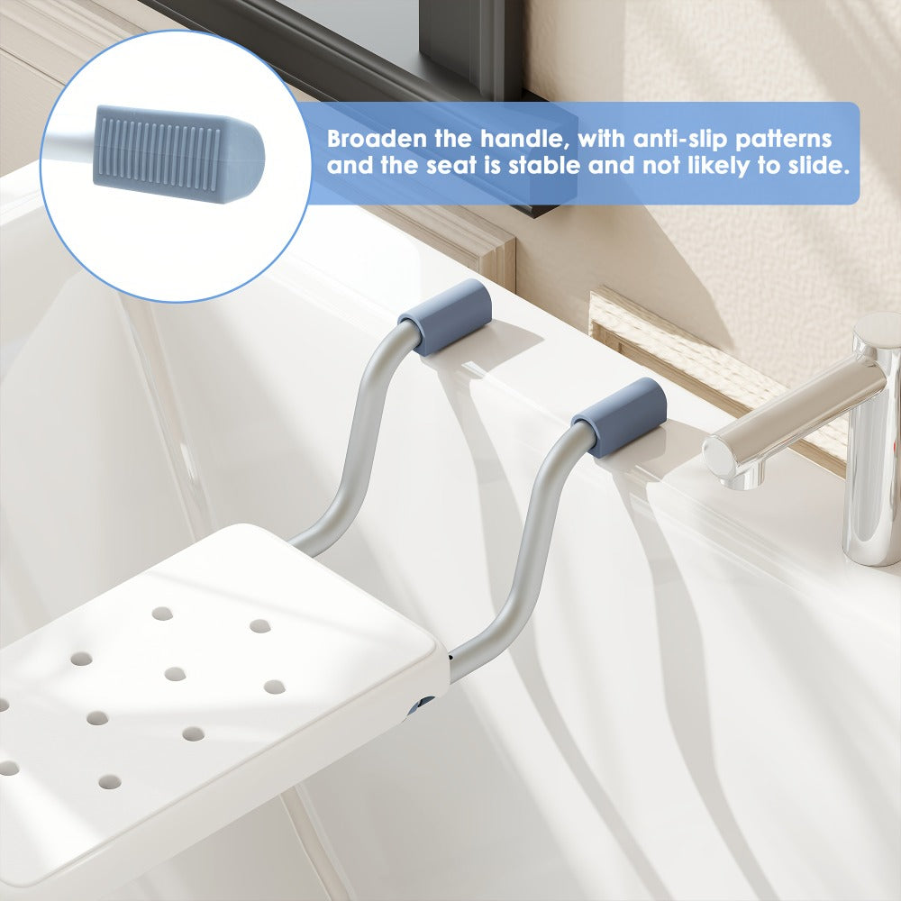 Bath Seat Adjustable Aluminum Shower Chair ¨C Suspended Bathtub Stool with Anti-Slip Handles, 300 lbs Capacity | Lightweight Retractable Bath Board for Elderly, Disabled & Injured, 3 Length Settings