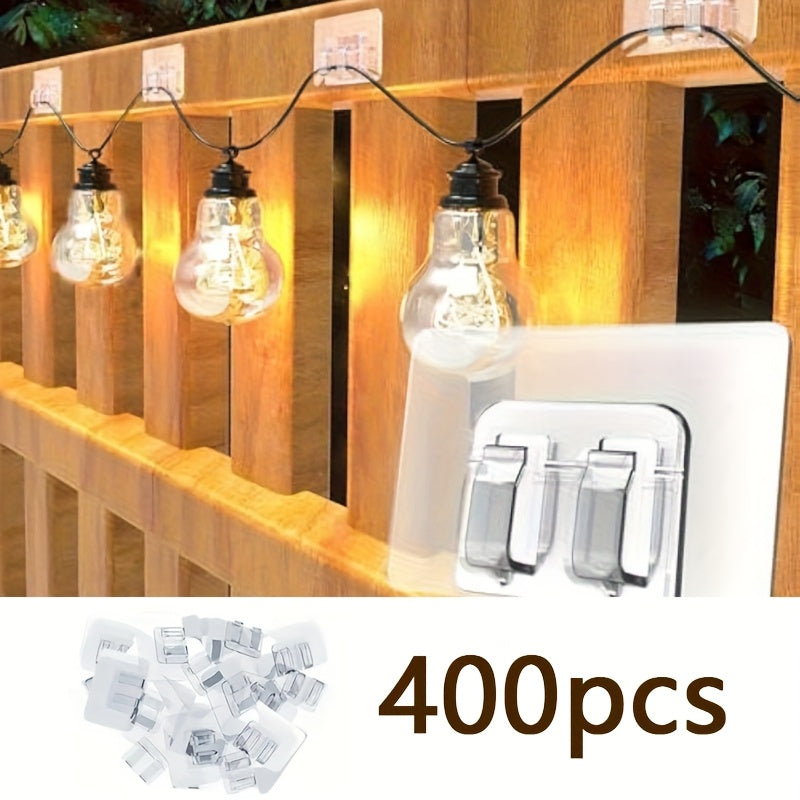 Adhesive Hooks for Outdoor String Lights - Waterproof UV-Resistant No-Damage Clips for Christmas Patio Garden Balcony Decor (40/80/160/250/400pcs)