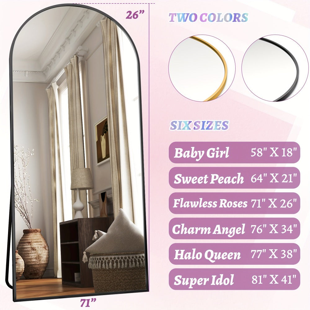 Full Length Mirror Arched Floor Mirror with Stand - Freestanding & Wall Mount Full Body Mirror for Bedroom, Living Room & Cloakroom, Available in 59¡±x18¡±, 64¡±x21¡±, 68¡±x26¡±, Elegant Home Decor