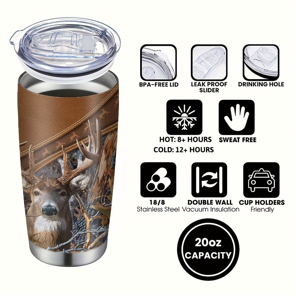 Stainless Steel Tumbler 20oz Forest Hunting Design Insulated Cup with Lid & Straw Travel Coffee Mug Hot Cold Drinks Camping Gift for Men Birthday Halloween