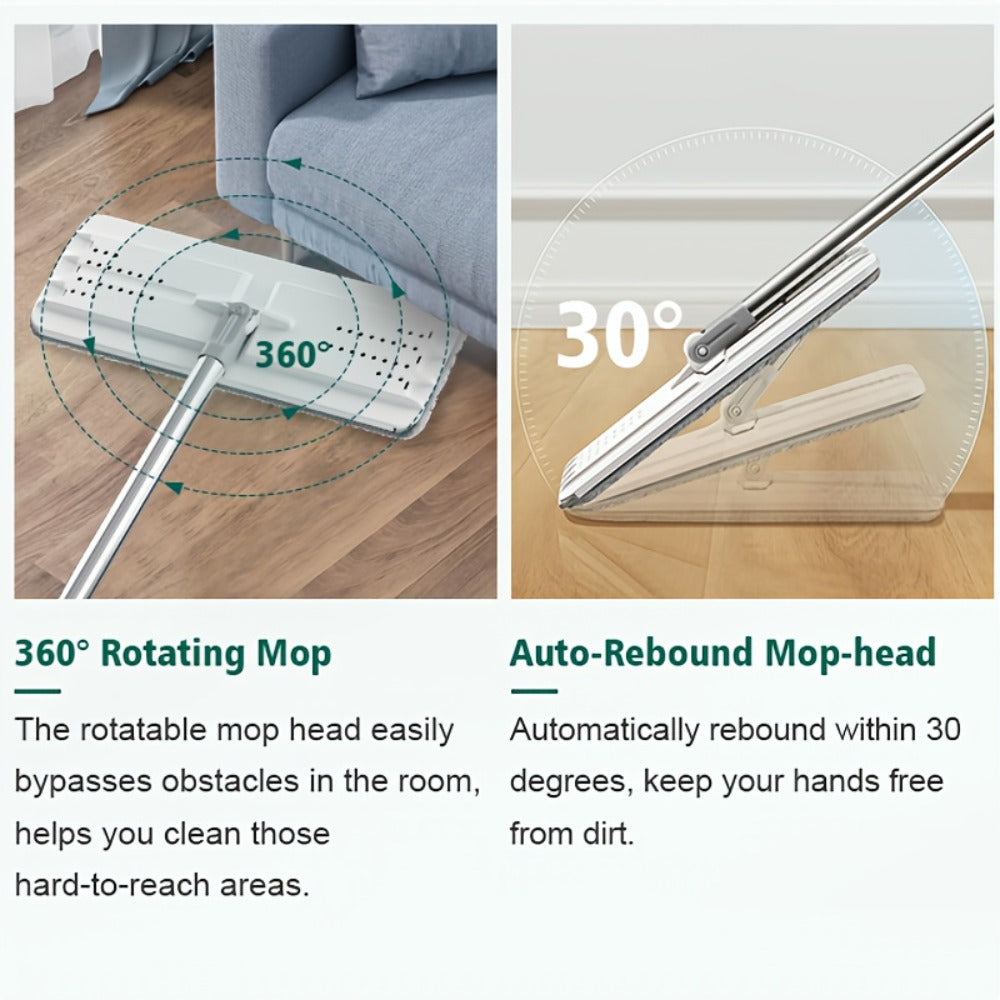 Hands-Free Flat Mop with Bucket Set ¨C 8pcs, 6 Microfiber Pads & Gloves, Dry & Wet Floor Cleaning for Bedroom, Kitchen & Bathroom