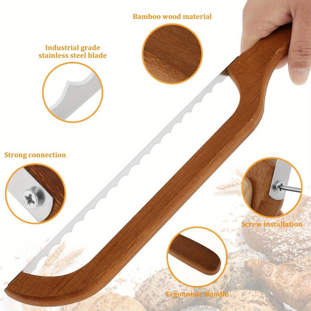 Serrated Bread Knife ¨C 304 Stainless Steel Blade with Bamboo Handle, 15.7¡± Bread Slicer for Sourdough, Bagels, Baguettes & Homemade Loaves