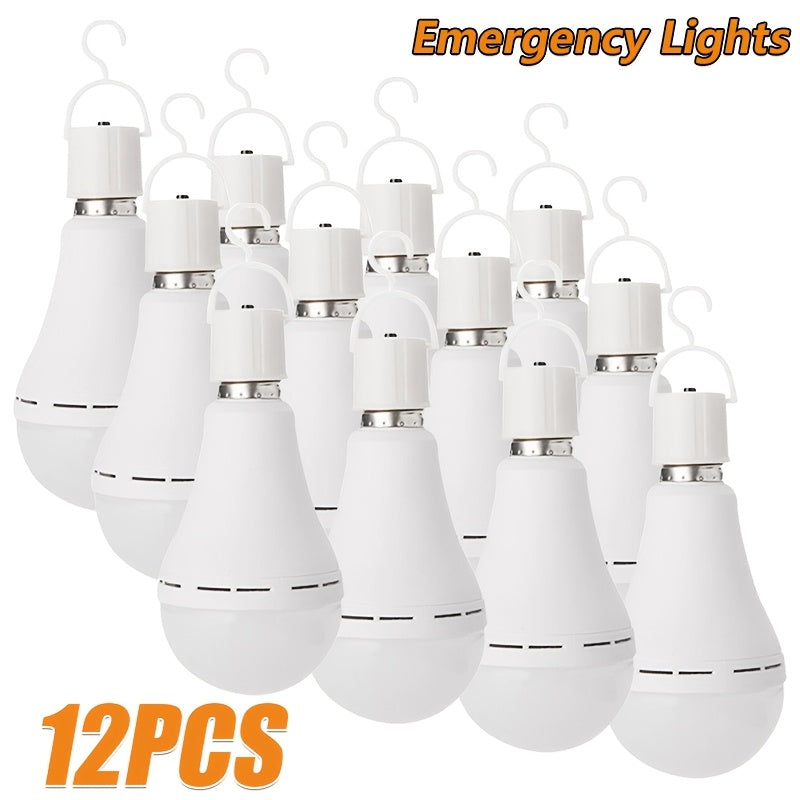 Rechargeable Emergency LED Bulb IP54 Waterproof 2000mAh 60W Equivalent 6000K with Hook ¨C E27 E26 Universal Base Wireless Portable Auto-On for Home Office Camping Outdoor Power Outage, 4 8 10 12 Pack