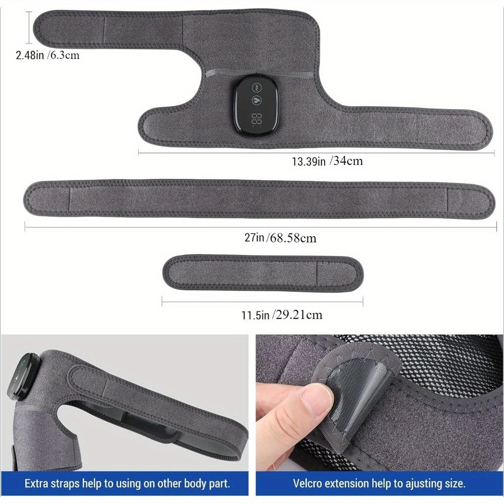 Heating Knee Massager 3-in-1 Wireless Vibrating Knee Brace - Electric Heating Pad with Vibration Massage for Knee, Shoulder & Elbow Pain Relief, Universal Fit, Gray