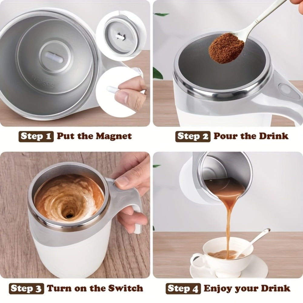 Self Stirring Coffee Mug 8.45oz - Auto Mixing Cup One-Button Start for Coffee Milk Protein Powder, Reusable Travel Mug Brown Cream