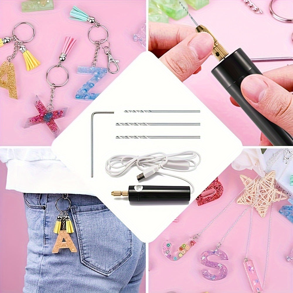 Mini Electric Drill Portable Handheld USB Rechargeable 5V Micro Drill for Jewelry Making Wood Metal Craft DIY Rotary Tool Set with Bits