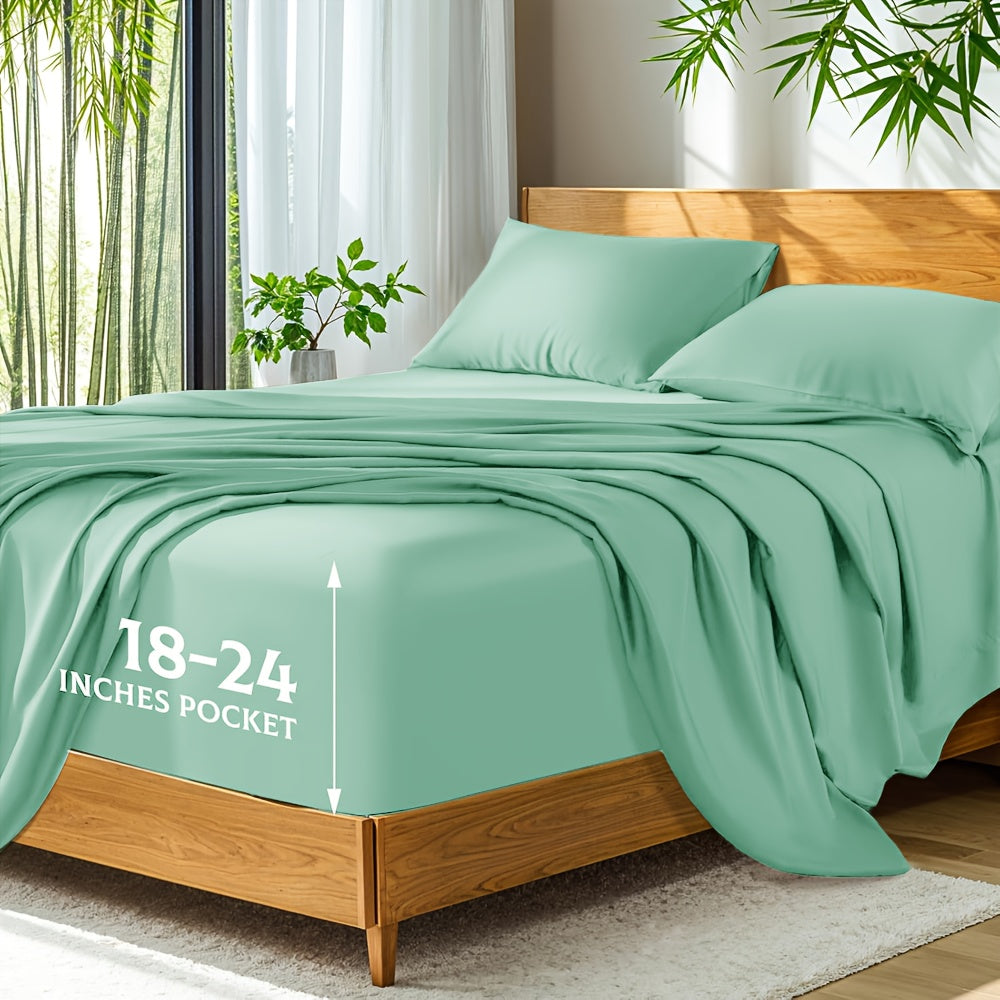 Bamboo Bed Sheets Set Twin Full Queen King ¨C Cooling Breathable Viscose Fitted Sheet for Hot Sleepers Hotel Luxury Deep Pocket Bedding 13 Colors Available