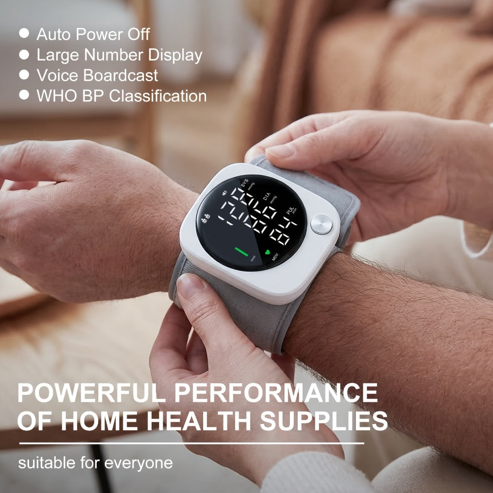 Wrist Blood Pressure Monitor with LCD Screen, Arrhythmia Alarm & Voice Playback ¨C Adjustable Cuff, USB Charging, Gift for Family