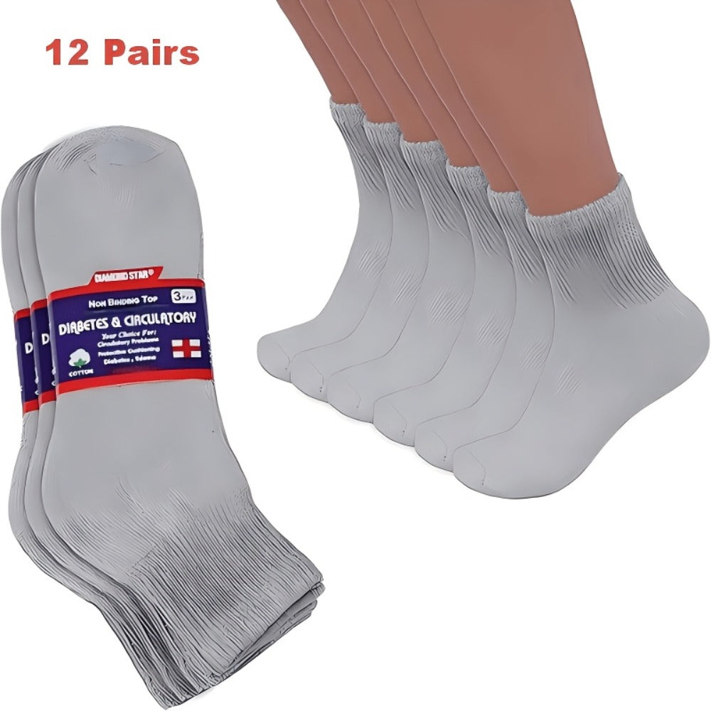 Diabetic Socks 12 Pairs Non Binding Low Cut Cushioned Seamless Loose Fit Ankle Socks for Men Women Edema Neuropathy Wide Toe Box White Black Brown Grey Khaki Navy