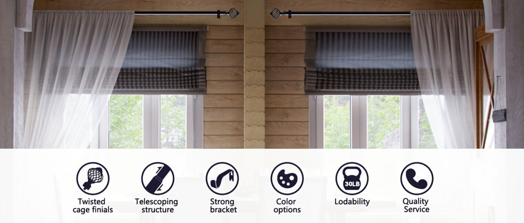 Black Adjustable Curtain Rod Heavy Duty Farmhouse Decorative Drapery Rod for Bedroom Living Room Kitchen Patio 4 Sizes Easy Install
