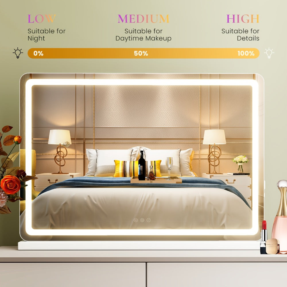 LED Vanity Mirror with Lights ¨C Dimmable 3 Color Modes, Memory Function, USB Port & Aluminum Frame for Bathroom, Bedroom & Desk Makeup Mirror, 13x17 / 22x19 / 32x22 in