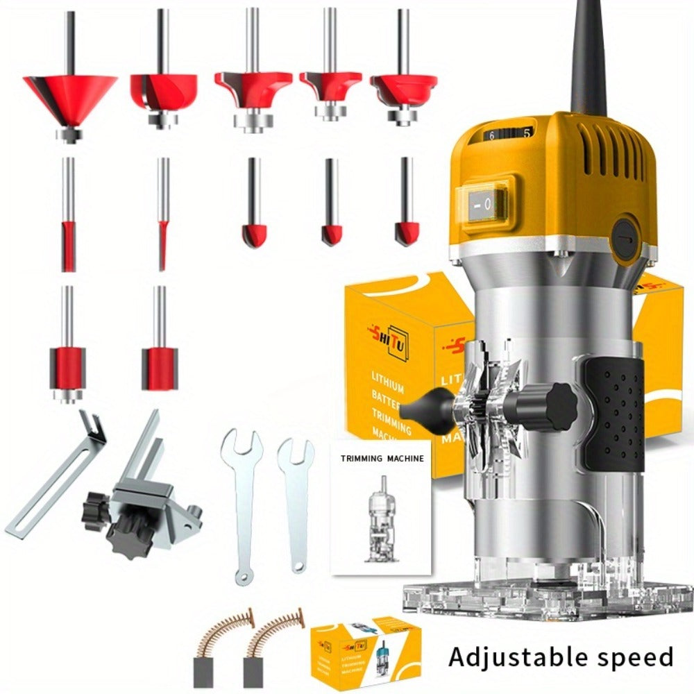Wood Router 800W Trim Router for Woodworking - 35000RPM Electric Router with Edge Guide, Roller Guide, 6-Speed Adjustment for Precise Trimming, Profiling & Milling