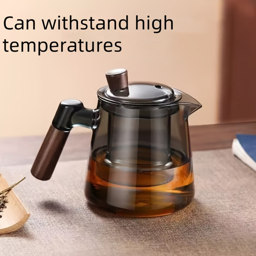 Glass Teapot with Filter 650ml - Stovetop Safe Tea and Coffee Pot with Handle, Tea Water Separator, Borosilicate Glass Kettle for Loose Leaf Tea, Smoke Gray Transparent