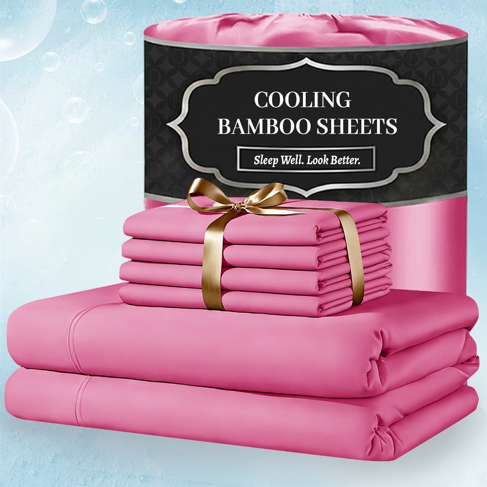 Bamboo Bed Sheet Set 4 Piece Extra Deep Pocket Cooling Breathable Soft Wrinkle Free Hotel Luxury Fitted Sheet Flat Sheet Pillowcases Twin Full Queen King