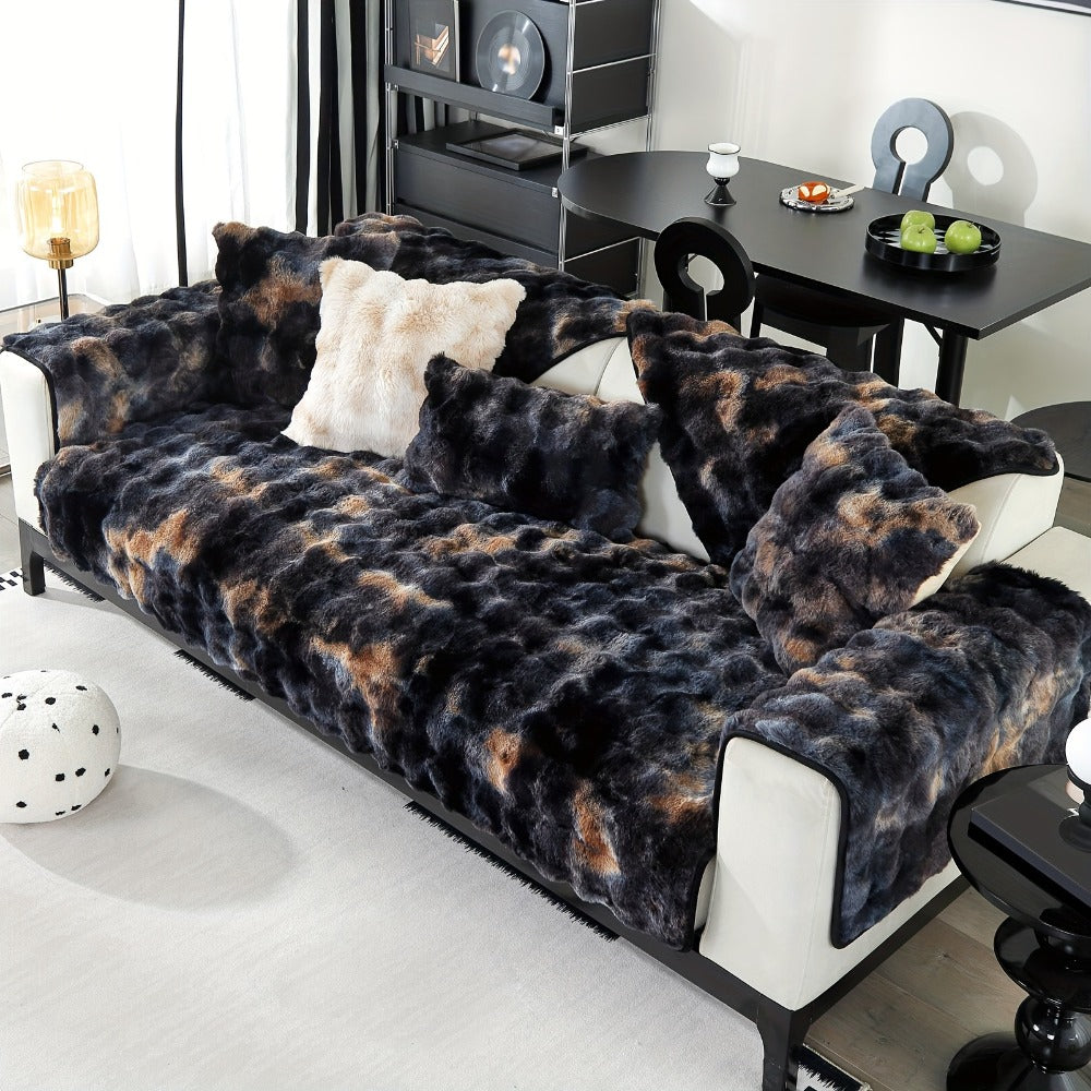 Plush Sofa Cover Faux Lamb Thick Fluffy Couch Slipcover Pet Friendly Machine Washable Gradient Color Polyester Furniture Protector for Armchair Single Double Triple Sofa Living Room Home Decor