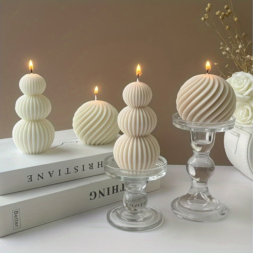 Scented Candle Wave Sphere Ball - Sandalwood & French Vanilla Fragrance, Geometric Home Decor Candle for Valentine's Day, Christmas & Special Occasions