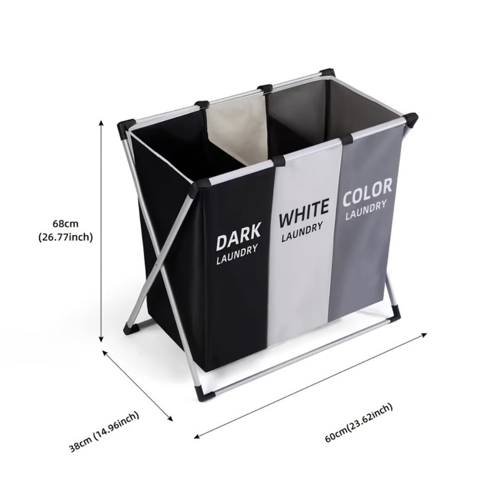 Laundry Hamper Sorter 3-Section Foldable Basket with Oxford Bags Large Rectangular Hamper with Handles Durable Fabric for Home Dorm Bathroom Bedroom College