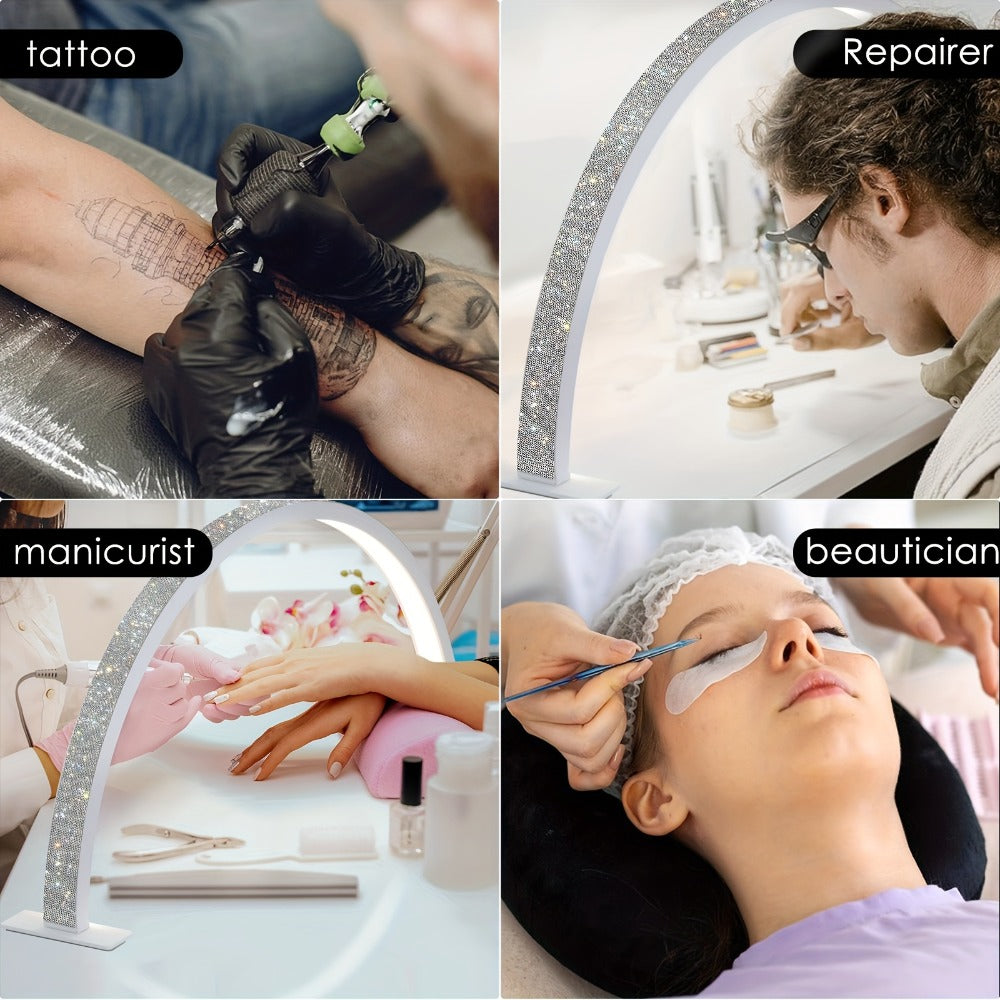 Nail Lamp Studio Desk LED Half Light ¨C 3-Color Temperature Adjustable Brightness for Nail Tech, Beauty Treatments, Skin Care, Eyebrow & Tattoo Lighting, 29 Inch (Black Diamond / White / White Rhinestone)