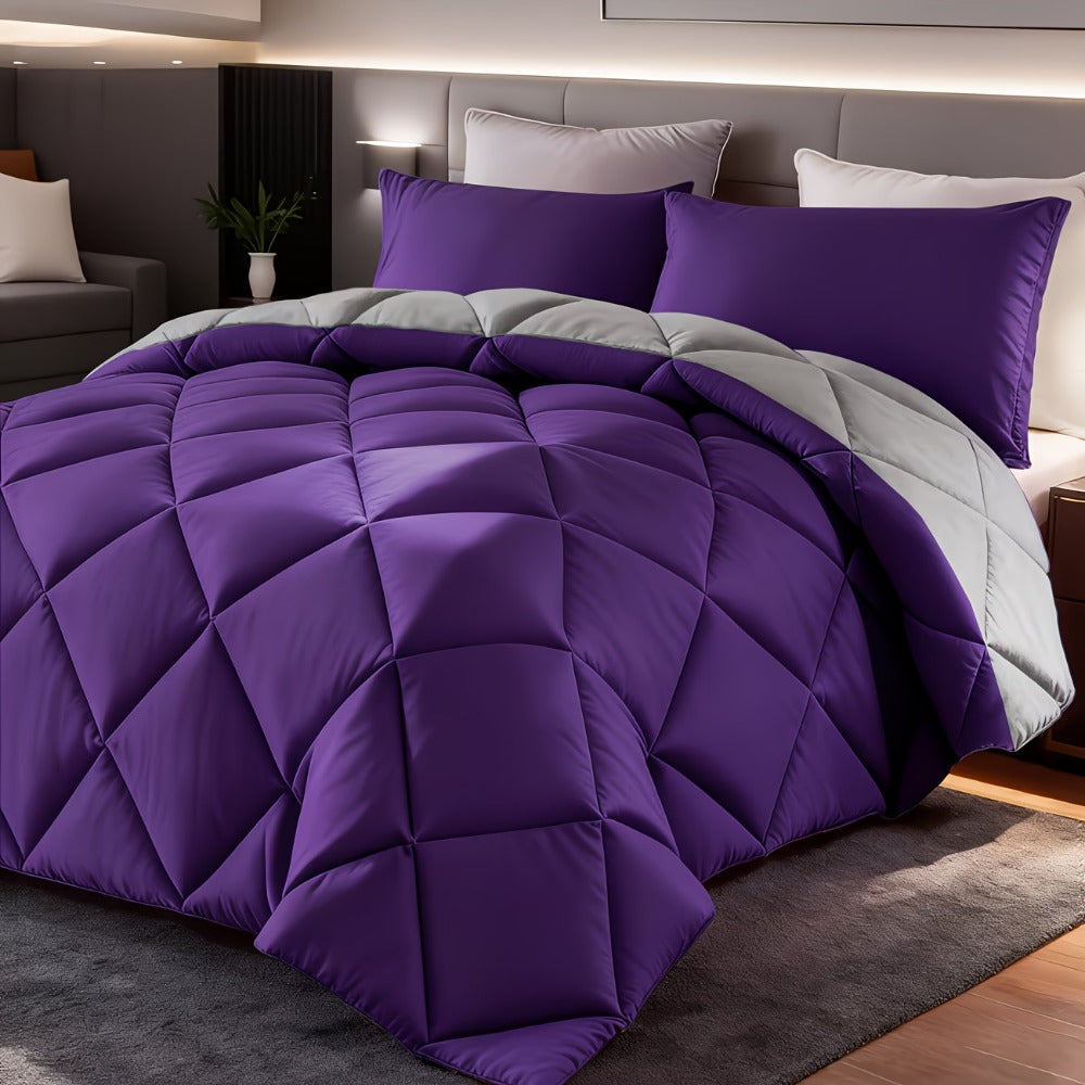 Comforter Set 2-3 Piece Rhombus Grid Luxury - Soft Lightweight Breathable Oversized Bedding Set with Pillowcases, All Season Twin Queen King, 24 Colors Available