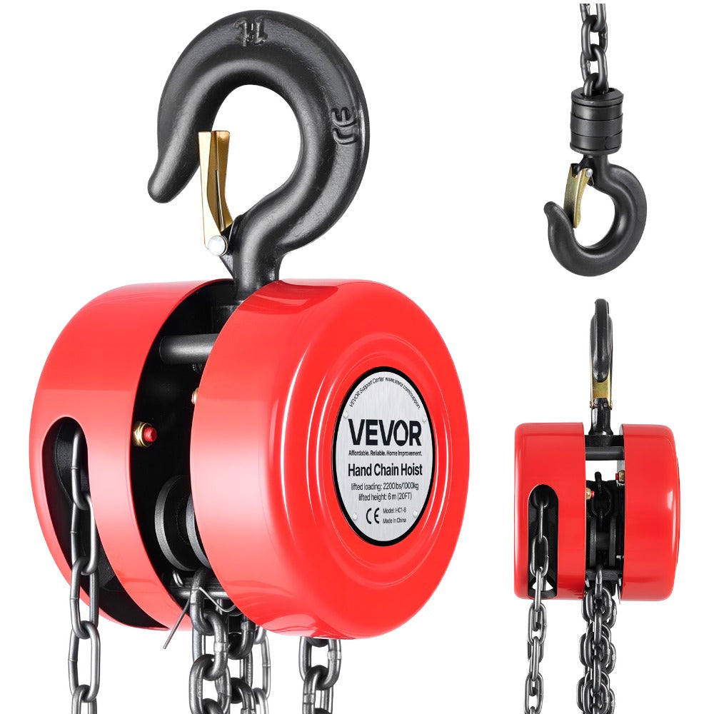 Hand Chain Hoist 2200 lb / 4400 lb Manual Chain Block with G70 Chain ¨C 8 ft / 10 ft / 20 ft Lift Height, 360¡ã Rotating Hooks, Security Brake, for Garage, Construction & Warehouse Lifting