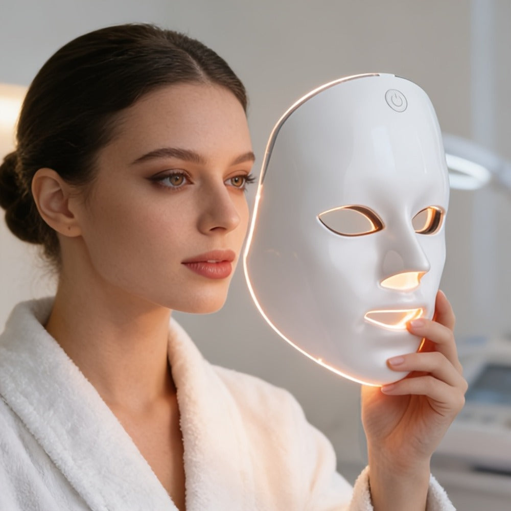 LED Light Therapy Facial Mask Device 7 Color Photon Skin Rejuvenation Face Care Beauty Tool USB Rechargeable Anti-Aging Wrinkle Acne Treatment Home Spa Gift