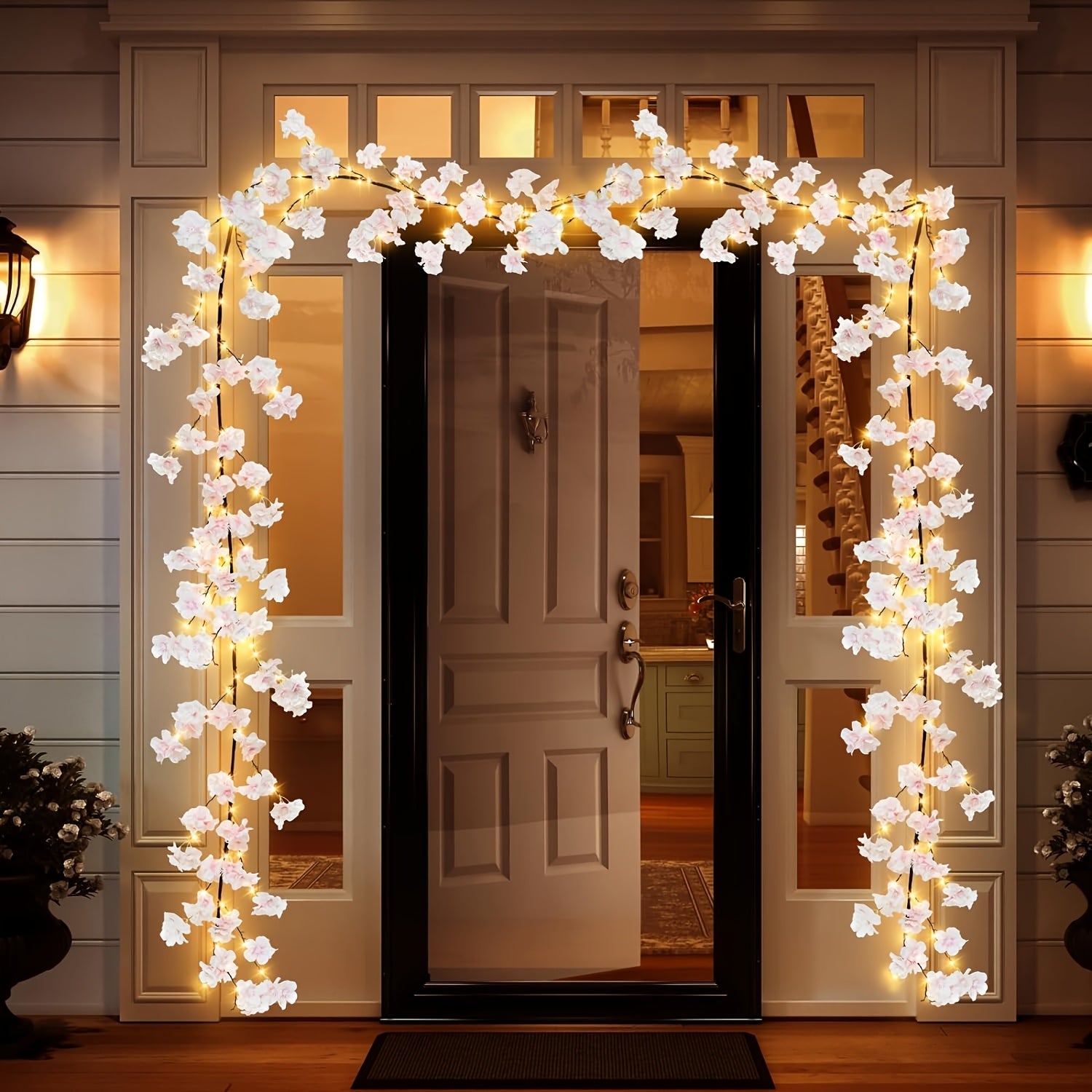 Cherry Blossom Fairy Light Garland 100 LED USB Powered ¨C 180cm Artificial Flower String Lights for Wedding, Christmas, New Year, Spring & Home Wall Decor, Warm White IP45