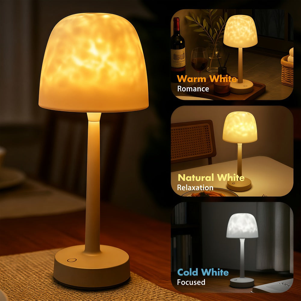 Ocean Wave LED Projector Lamp ¨C 16 Color Rechargeable Cordless Night Light with Remote, Water Ripple Atmosphere Lamp for Bathroom Bedroom, Portable Table Lamp, RGB & Wood Base Options