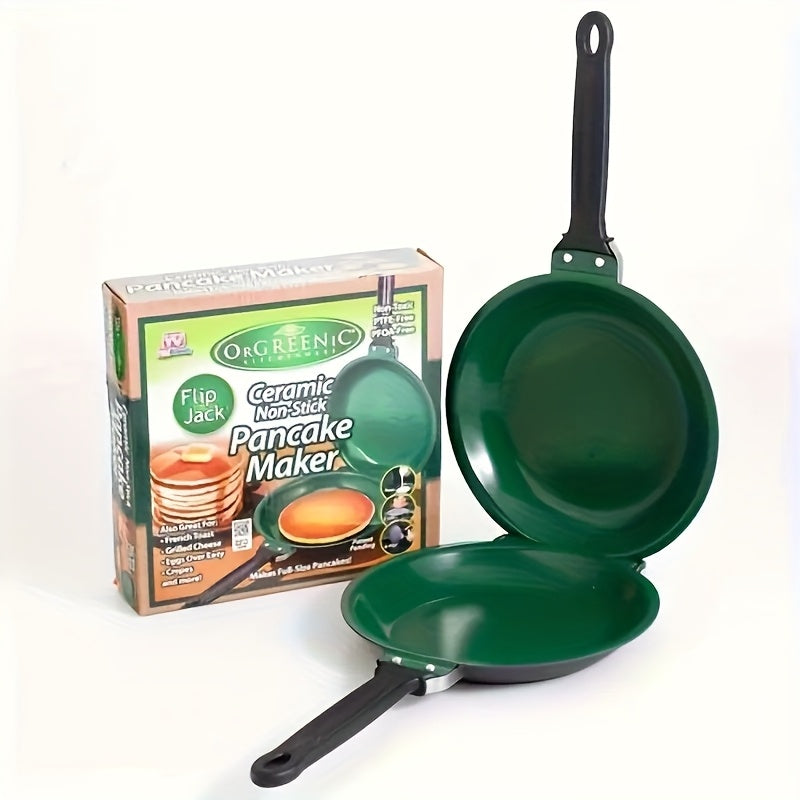 Pancake Pan Double Sided Non-Stick Reversible Folding Breakfast Frying Pan Pancake Maker for Fluffy Pancakes Omelette Frittata Dishwasher Safe Plastic Handle Pink Gold Green