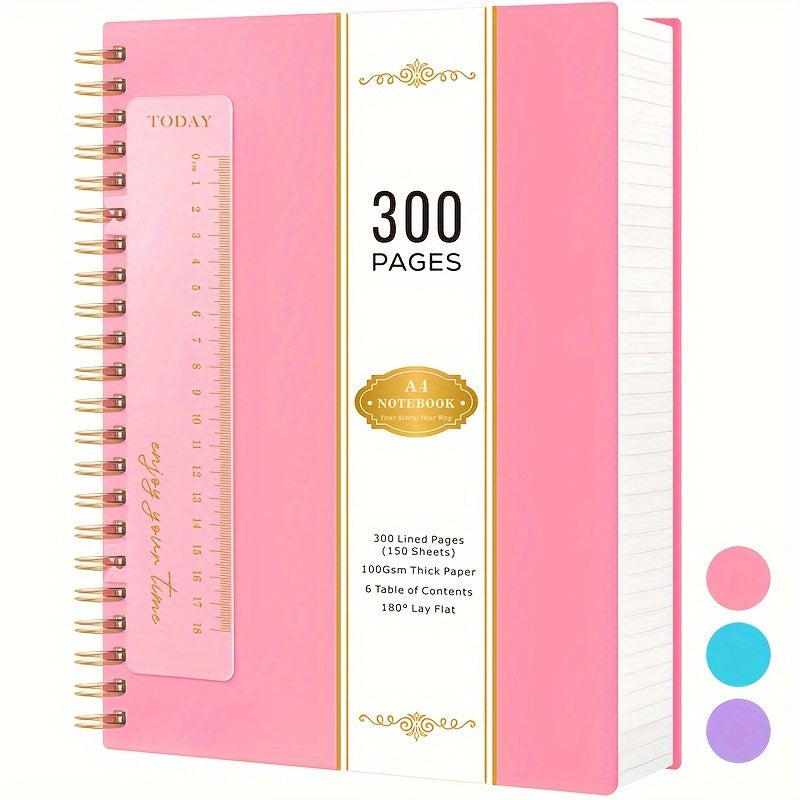 Large Spiral Notebook 300 Pages Hardcover ¨C 8.5x11 A4 College Ruled 100GSM Lined Paper PVC Waterproof Cover for Work School Travel Women Men Purple Pink Blue Black Yellow Green