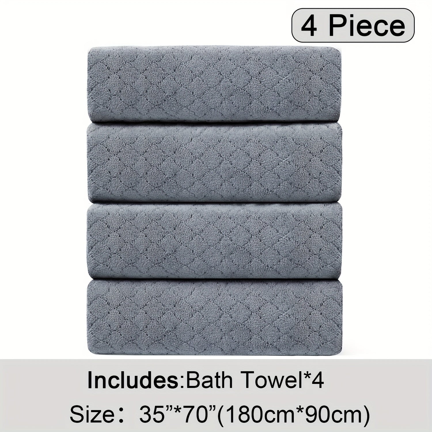 Oversized Bath Towel Set 4 Piece Diamond Pattern Microfiber - Ultra Soft Highly Absorbent Quick Dry | 10 Colors | Blue Green Black Gray Navy Orchid Brown Purple White Turquoise | Bathroom Hotel Gym Gift