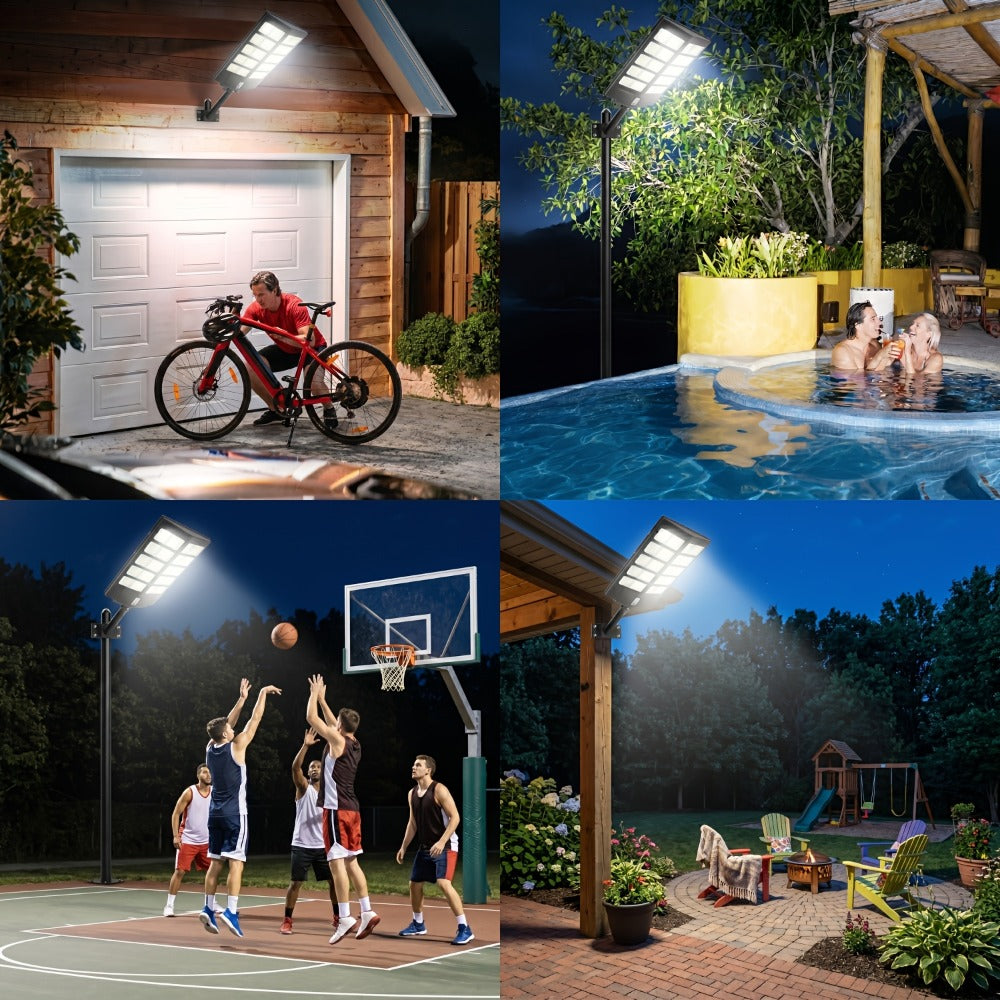 Solar Street Lights Outdoor 800 LED IP54 Waterproof with Motion Sensor ¨C 6500K Dusk to Dawn Flood Light, Remote Control, Adjustable Brightness & Timer for Parking Lot Yard Garage Driveway Rural Area